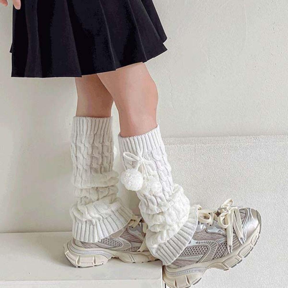 Korean Style Children's Sock Cover Plush Leg Cover Hairball Long Stacked Socks  Autumn and Winter