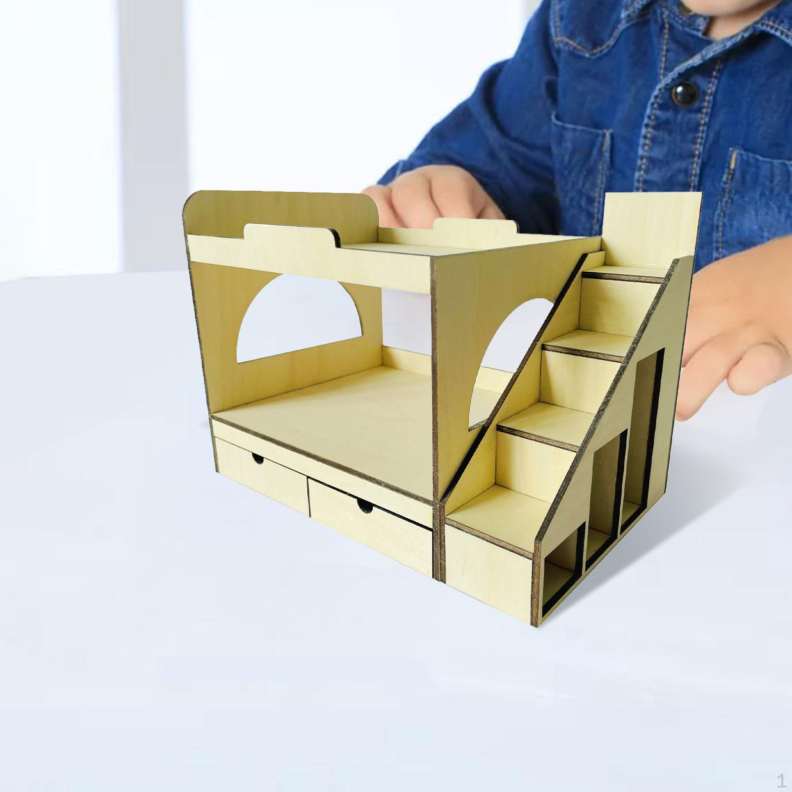 

1:12 Модель кровати-чердака с лестницей, коллекции Scenes Craft, деревянная мини-кровать, миниатюрная спальня