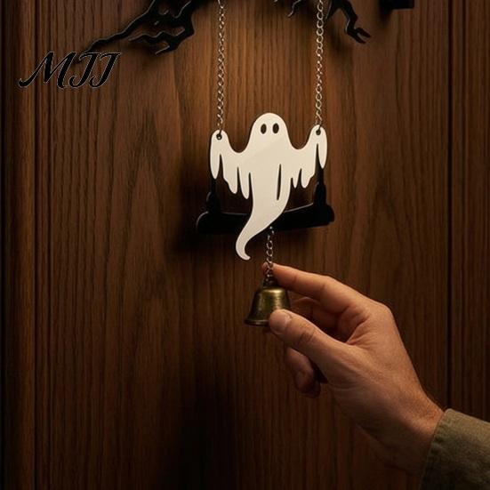 Gothic Home Accents Halloween Ghost Swing Bat WELCOME Wind Chime, Bell Door Decoration with Vintage Copper Dead Tree Silhouette Bells, Rustic