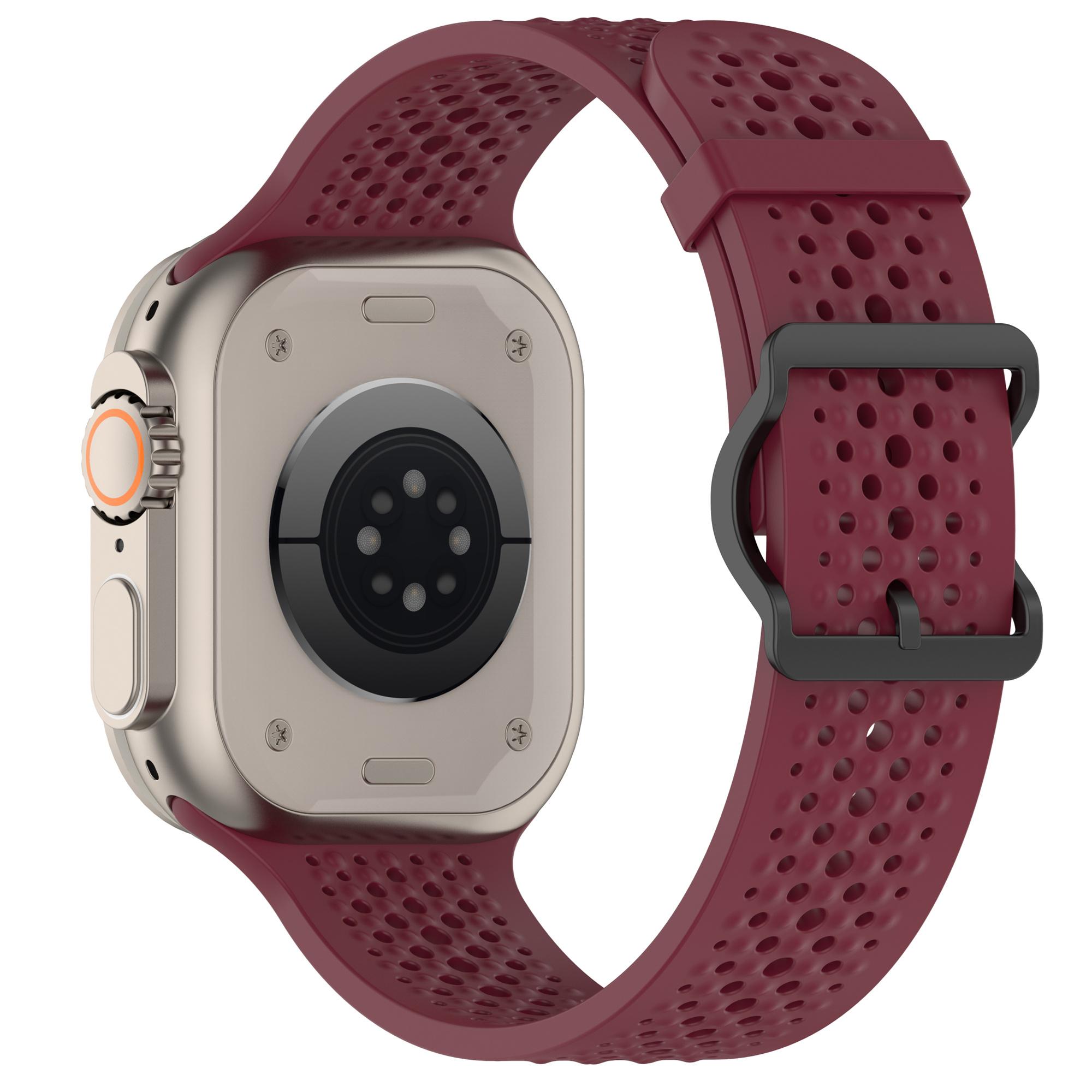 

Watch Band for Apple Watch Series 10 Ultra 9 8 7 SE 6 5 4 3 2 1 46mm 49mm 45mm 44mm 42mm Holes Design Adjustable Silicone Strap Wine Red