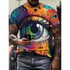 Men's Graffiti Style Colorful Eye Pattern Print T-shirt With Crew Neck And Short Sleeve Tops Suitable For Summer Leisurewear