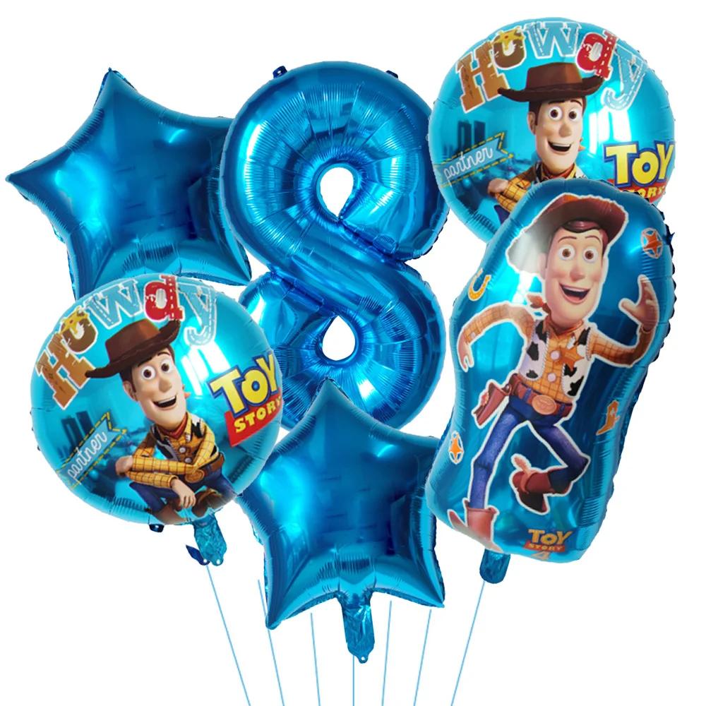 6pcs Toy Story Foil Balloons Buzz Lightyear Woody Birthday Party Decorations Kids Ballon Baby Shower Aluminum Film Balloon Round Sensory Compression