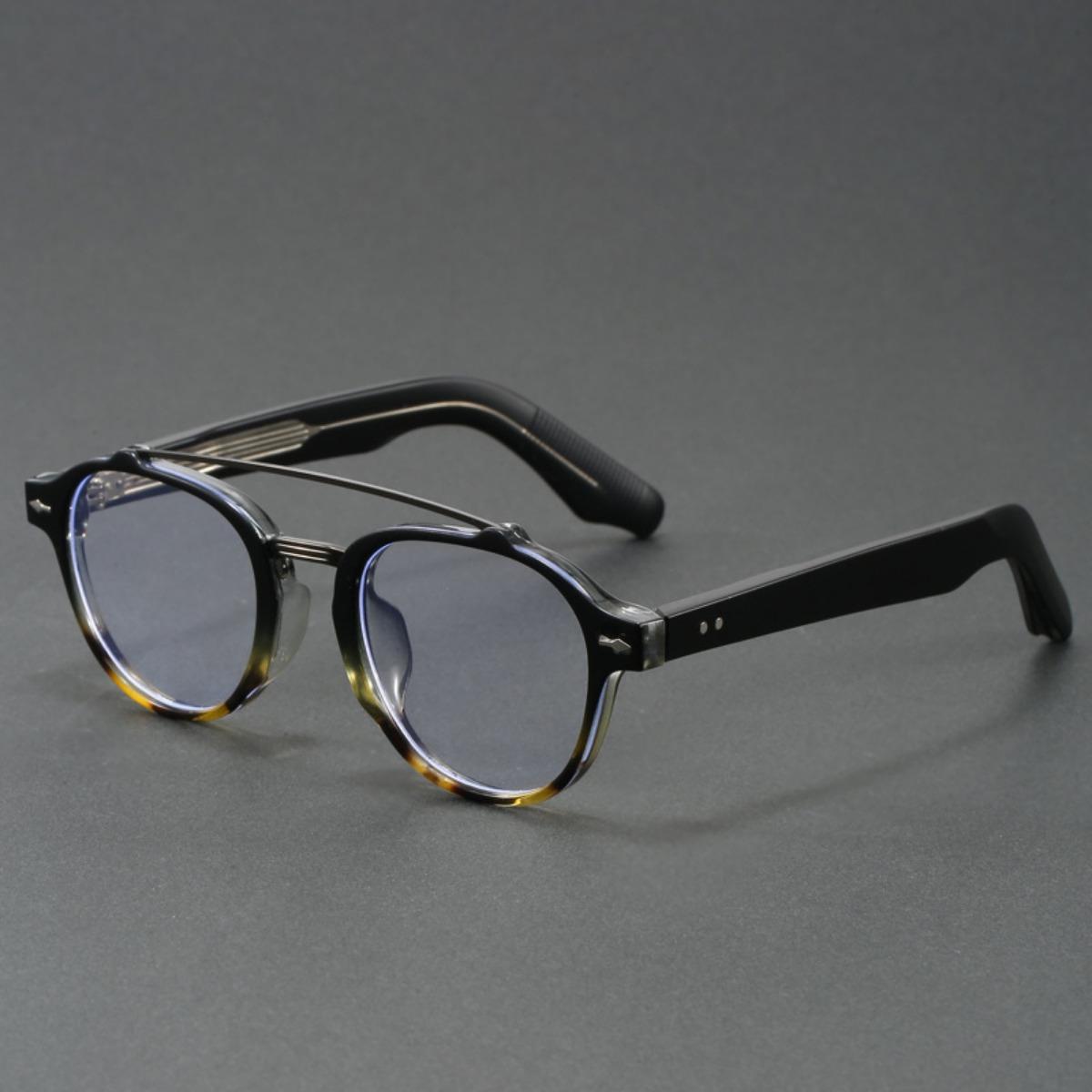 Designer-Nische Brillenförmiger Rahmen Herren Vintage Stil Doppelsteg Dicke Breite Gesichtsform Stilvoll und künstlerisch Vollständig geformter Rahmen Flache Brille gray