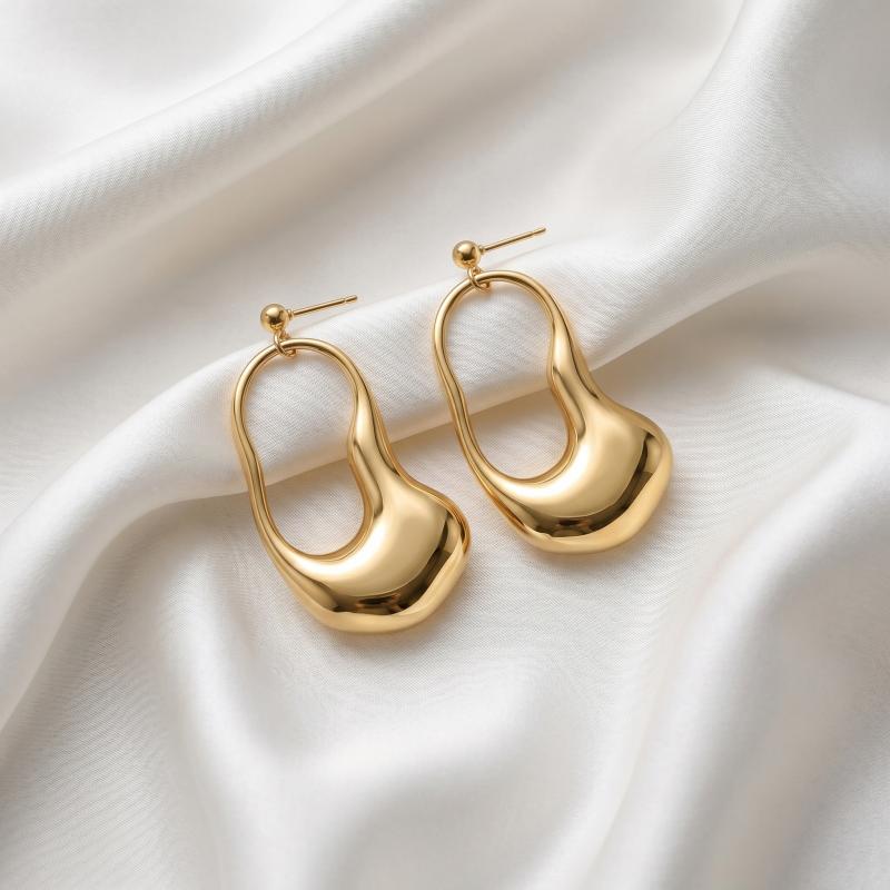Minimalist Irregular Organic Shape Gold Drop Earrings Asymmetrical Hollow Hoop Dangle Earrings For Women Daily Office Wear
