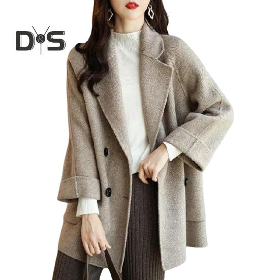 

Женское зимнее шерстяное пальто в деловом стиле с отложным воротником, двубортное пальто средней длины, куртка для поездок на работу, однотонная плотная верхняя одежда XL кофейный