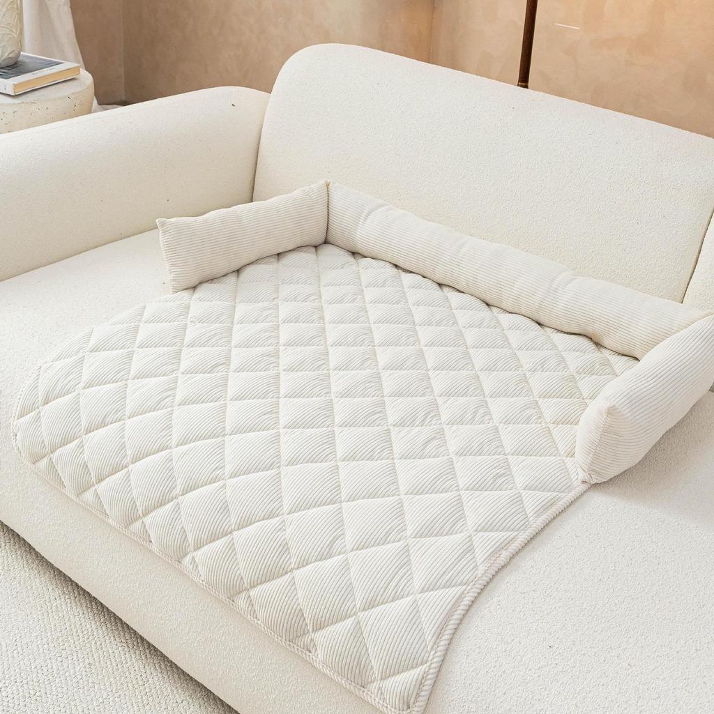 Corduroy Pet Pad with and Backrest for Dogs Cats