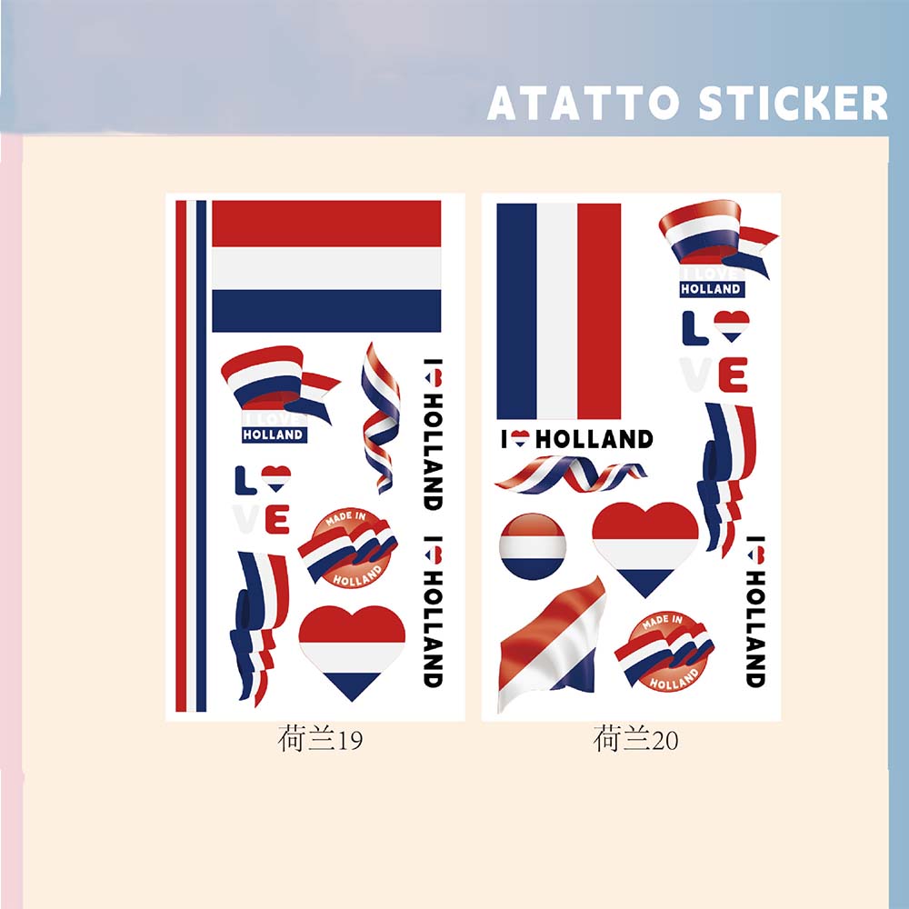 Set of 2 Temporary Tattoos National Flag Decals for Face and Arm, Body Decoration for Football Supporters for Sporting Events