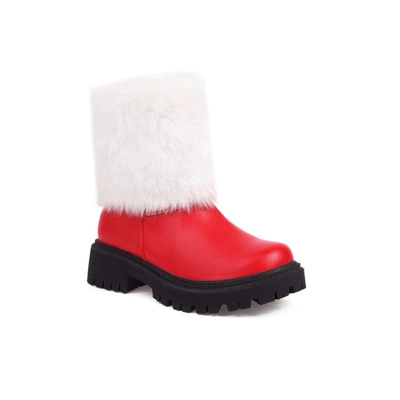 

Зимние женские ботинки белые с искусственным мехом, дизайн с круглым носком, ботильоны на низком каблуке из искусственной кожи, зимние ботинки для снега botines para mujeres WSH4980 36
