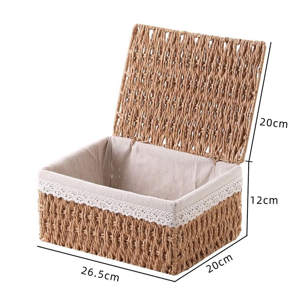 Hand-woven Storage Baskets with Lid/Liner Desktop Sundries Organizer for Closet Shelf