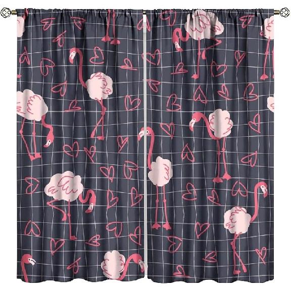 Flamingo Curtains Cartoon Cute Pink Flamingo Pattern All Seasons Blackout for Bedroom Bathroom Kitchen Living Room36 W x 63 L x 2 21 W x 45 L x 2