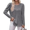 Women's Winter Tops Long Sleeve T-Shirt Round Neck Solid Color Fashion Button Tops