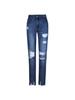 Women's Slim Fit Ripped Straight Leg Jeans - Solid Color, Versatile Style