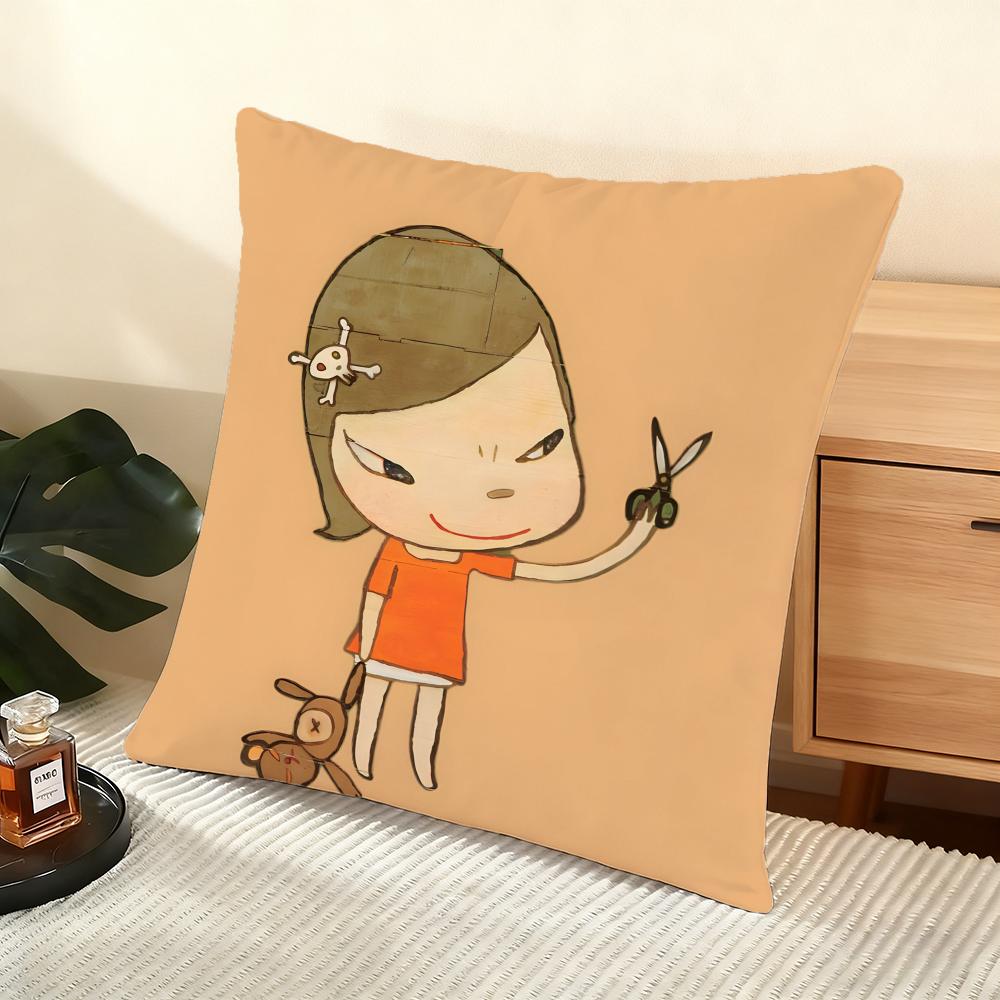 Yoshitomo N-Nara Movie Cushion Cover Soft Short Plush Pillow Cover Smooth Cozy Texture Aesthetic Cushion Case Home Decor