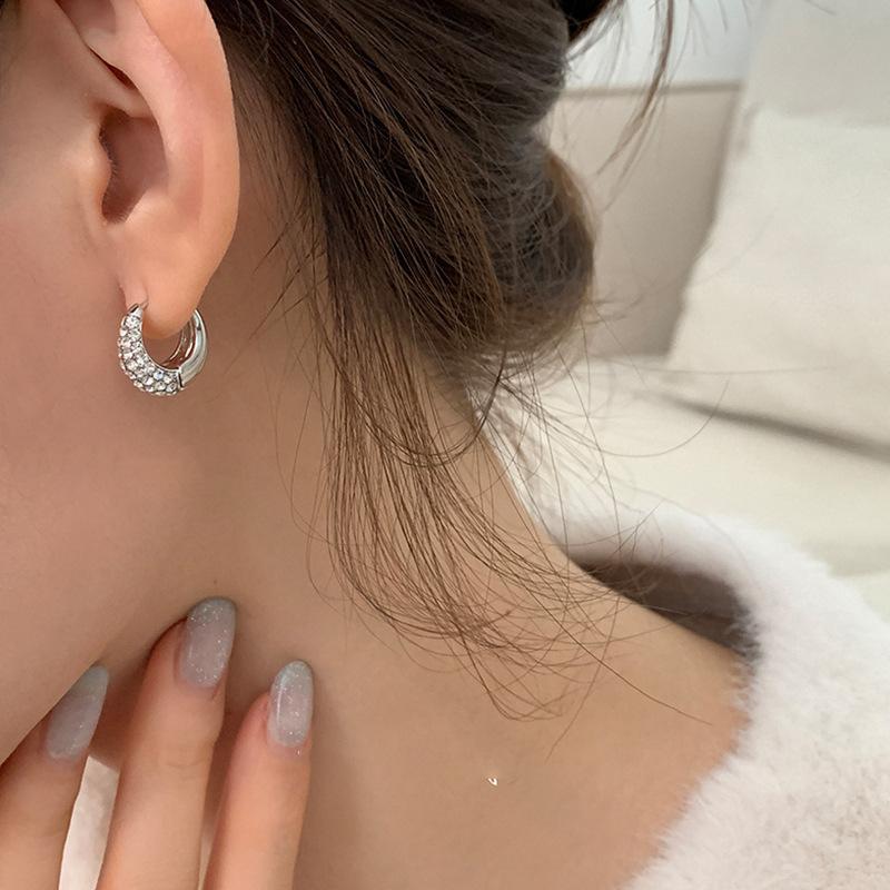 Premium Super Flash Zirkon Kreis Ohr Schnalle Damen Leichter Luxus Elegant Temperament Sanft Mode Einfach Vielseitig Ohrringe Ohrringe