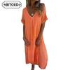 Fashion Summer Spring Solid Color Print Short Sleeve V-Neck Casual Dresses