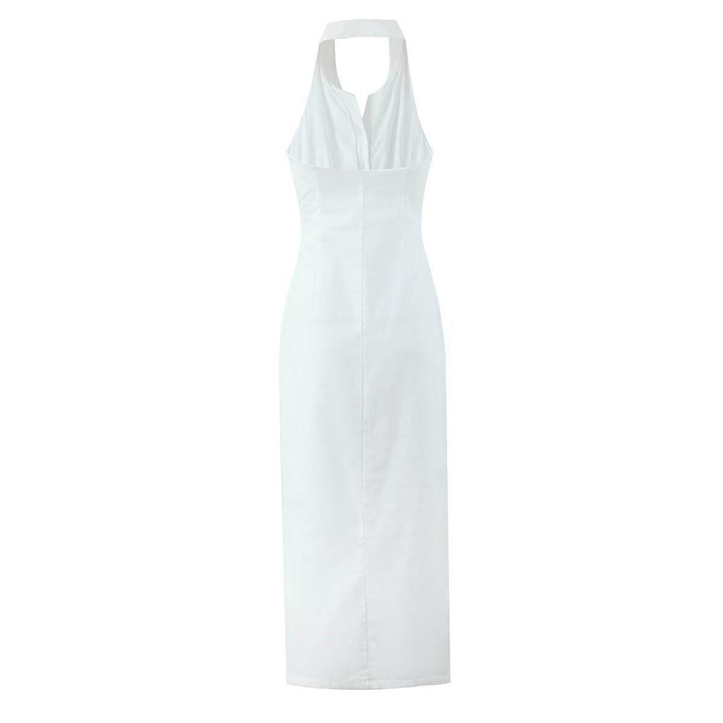 2025 European Style Halter Neck Waist-Cinched Slimming Long Dress