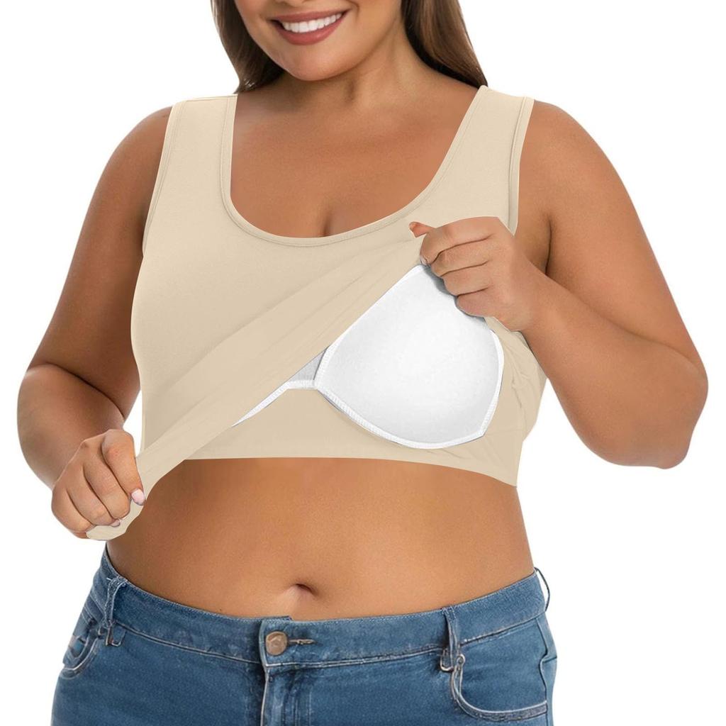 Plus Size Women's Camisole With Bottom And Chest Pad, Sexy Oversized Underwear With Chest Pad