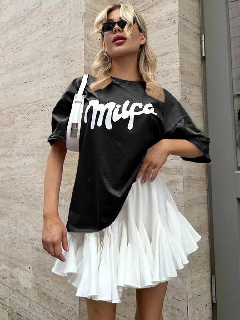 Dopamine Retro-Style Loose Fit Cotton T-Shirt with American and European Print