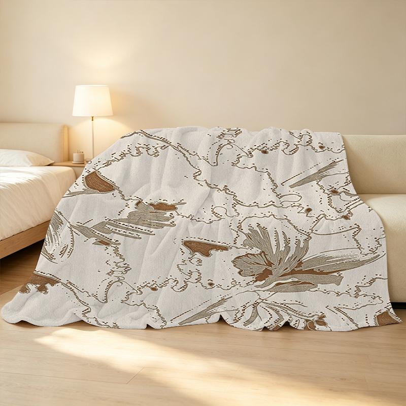 Plush Floral Flannel Blanket No-Shed Soft Warm Throw for Single Bedroom, Cozy Skin-Friendly Home Blanket for Christmas & Halloween Decoration