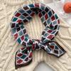 70x70cm Lightweight Square Scarf Women Vintage Black Floral Print Silk-Feel Neck Wrap UV Protection Stylish Accessory