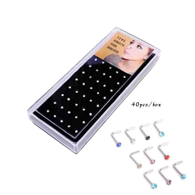 60pcs 1.8mm Stainless Steel Rhinestone Nose Studs & Ear Cartilage Jewelry