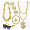 Atuendo de los 80s 90s Kit de Disfraz Hip Hop Collar Anillos Gafas de Sol Accesorios Geniales para Rapper Disfraz de Halloween Cosplay Regalos