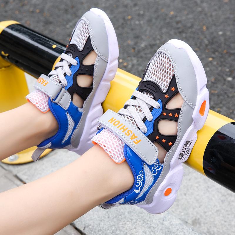 Boys hollow sneakers mesh breathable sneakers spring and autumn fashion new middle-aged and older children's non-slip and lightweight running shoes