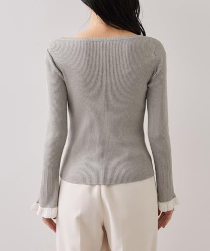 [BIS] Spitzengestrickter Pullover mit Bündchen, Hellgrau (08) F.