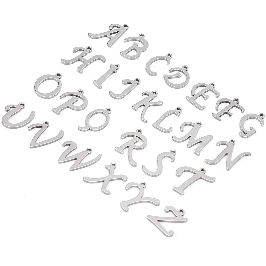 26Pcs DIY Letter Pendant HandMade Necklace Bracelets Jewelry Crafts Accessories(Stainless Steel Color 26Pcs Bag )