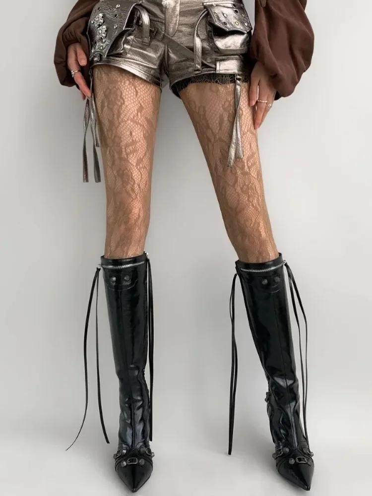 Floral Pattern Coffee Fishnet Pantyhose Women Sexy Brown Hollow Out Mesh Tights Lolita Nylon Plus Size Transparent Stockings