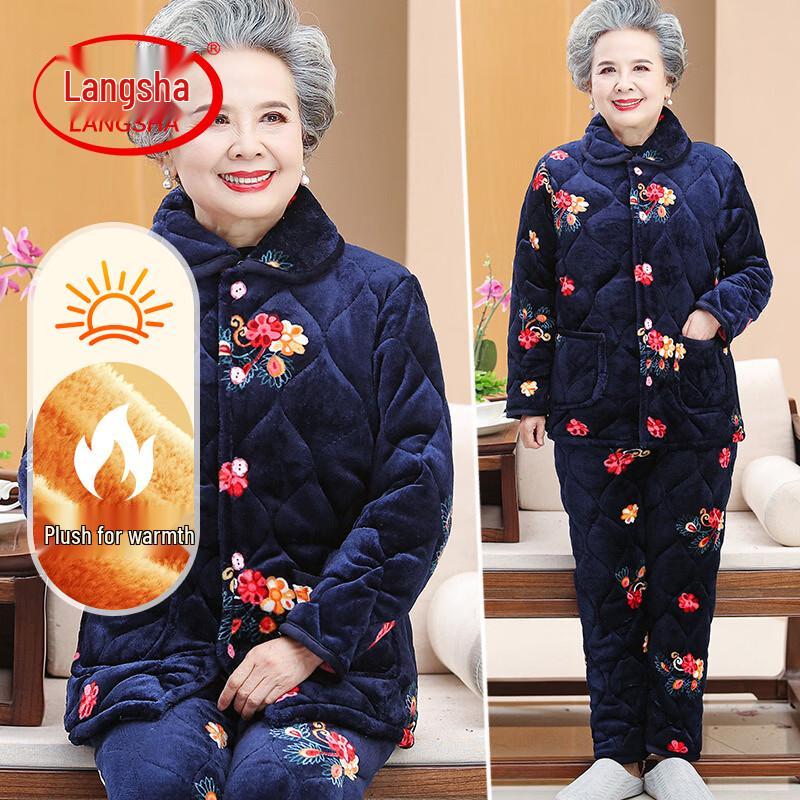 LangSha Women s Winter Flannel 3-Layer Padded Pajama Set 3XL