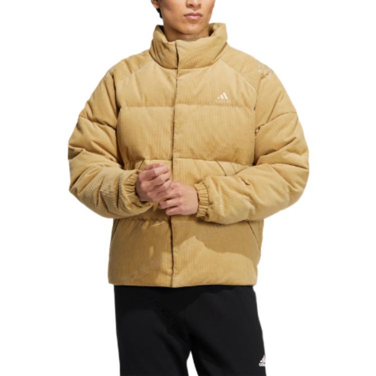 adidas Jachetă de puf cu mânecă lungă cu logo brodat pentru bărbați - Kaki deschis HN2124