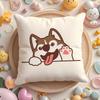 Cushion Cover Cute Dog Waving Paw Plush Fabric Soft Double-Sided Printed Sofa Warm Winter Home Gift Pillow Case