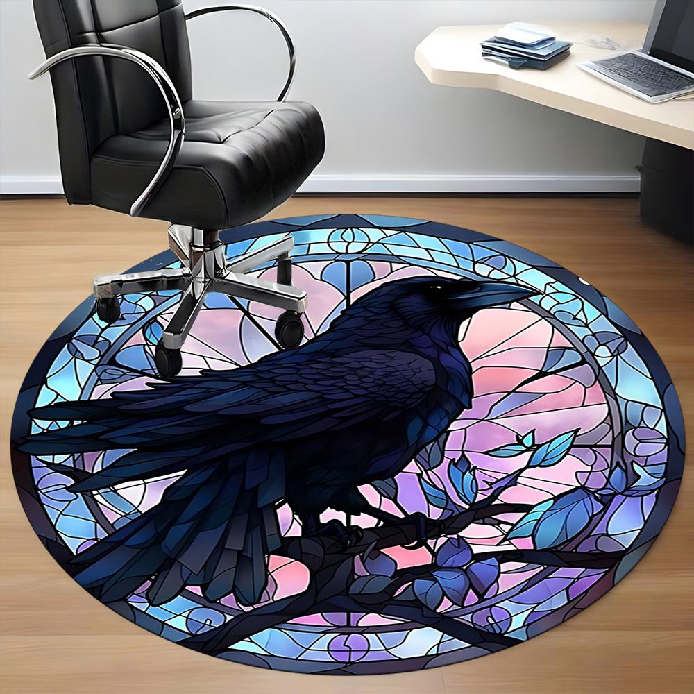 1pc Stained Raven Window Office Round Area Rug, Under Office Chairs Bedroom Living Room Home Decor, Room Deco