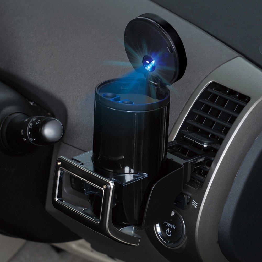 SEIWA Autozubehör Aschenbecher Solar Dose Asche 3 Longdrinkhalter Typ Schwarz mit LED W650
