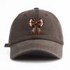 1pc Bow Print Washed Baseball Cap for Adults,Minimalist Retro Style Casual Soft Adjustable Dad Hat,Perfect As Gift