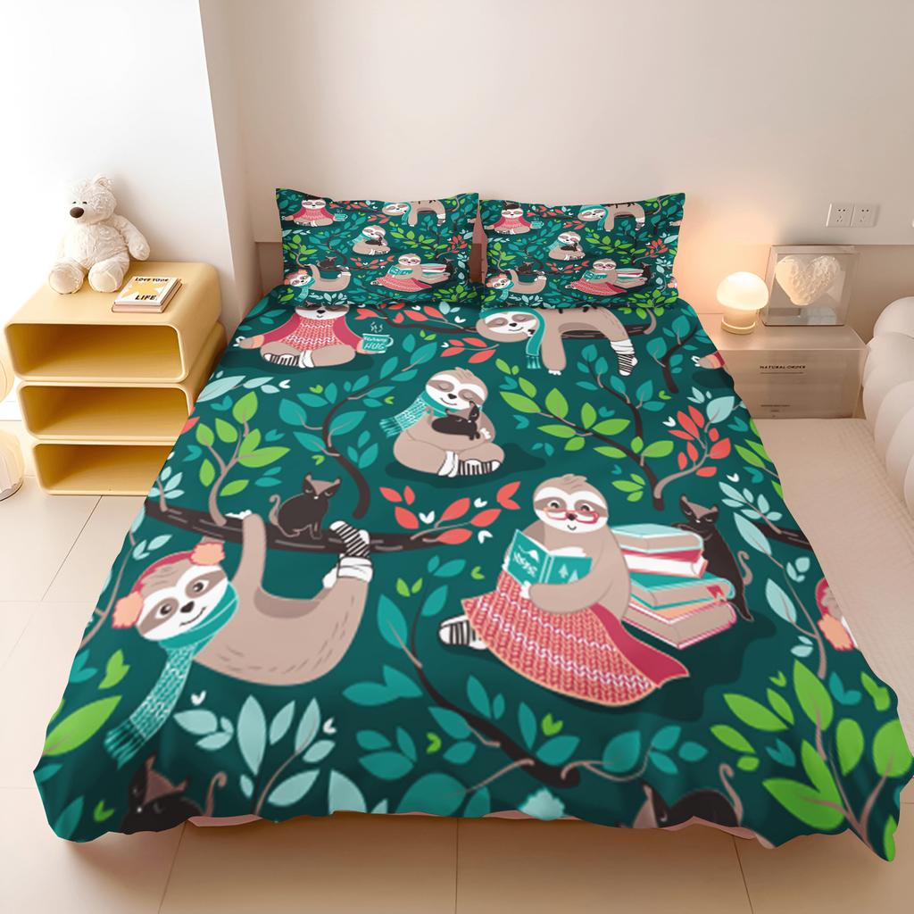 Sloth Bed Linen 135 x 200 cm Cartoon Animal Sloth Duvet Cover Microfibre Printed Bedding Sets Duvet Cover with Zip