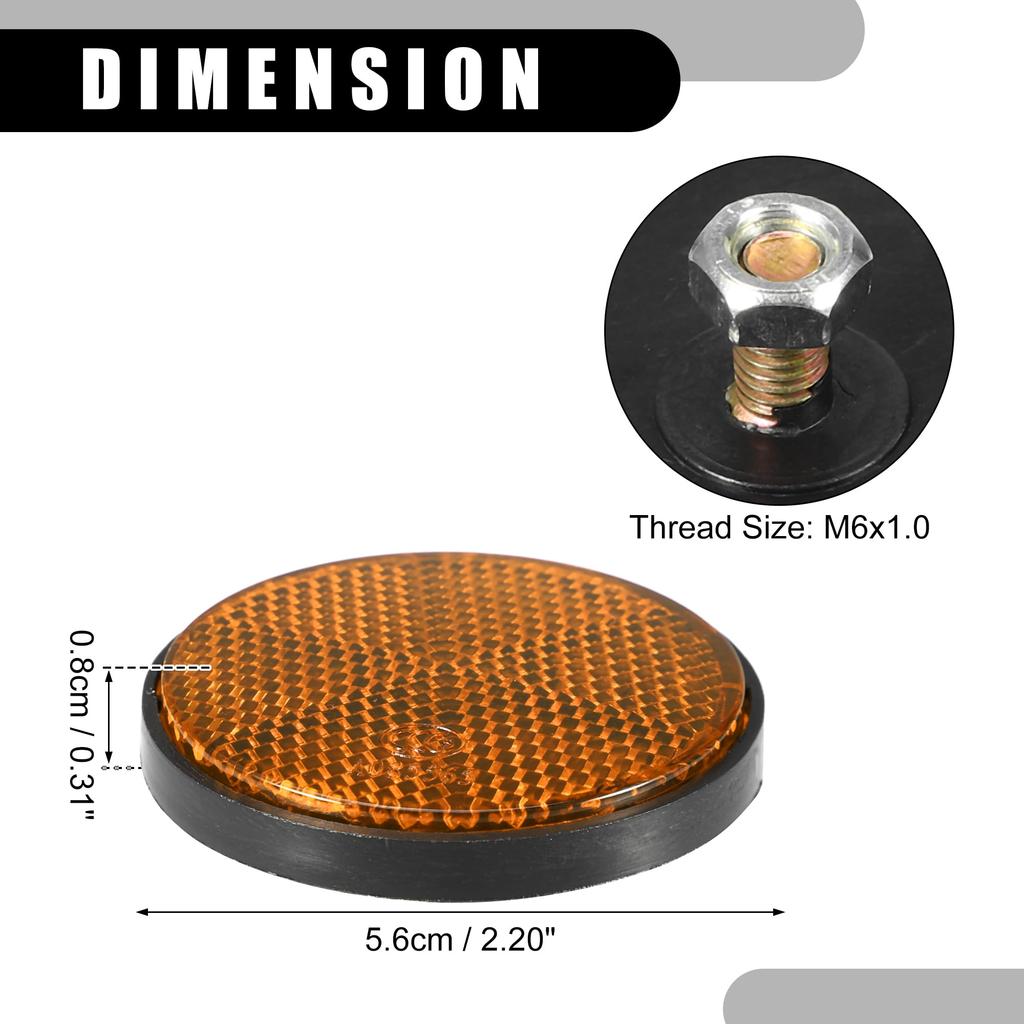 Partuto Set of 6 2.20"x0.31" Universal Reflectors - Round Orange Motorcycle Safety Reflectors for