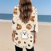 Womens Tops V-neck 3/4 Sleeve Blouses Casual Mid-length Shirts Fashion Halloween Print Tunic Tops With Pockets