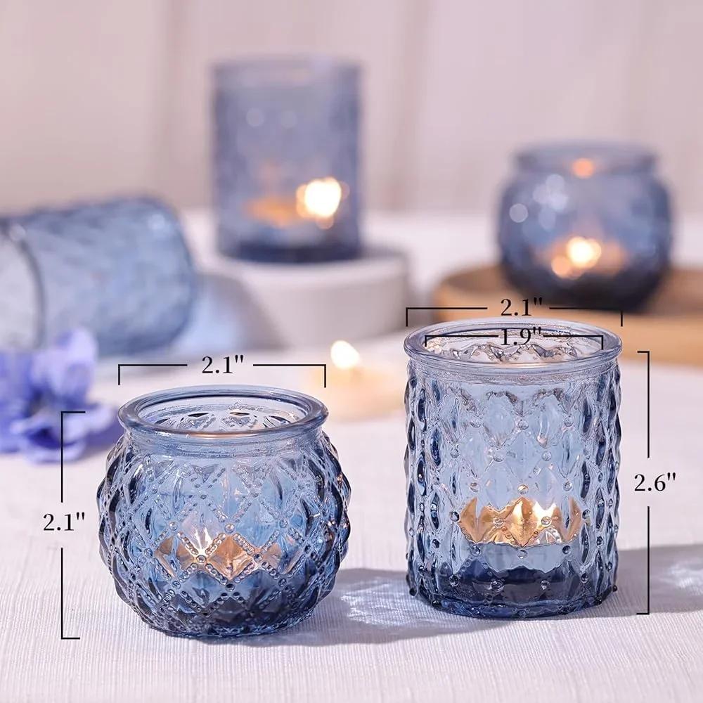 6/12Pcs Votive Glass Candle Holders Round Tea Light Candlestick Flameless LED Tea Light Holder for Wedding Home Table Decor