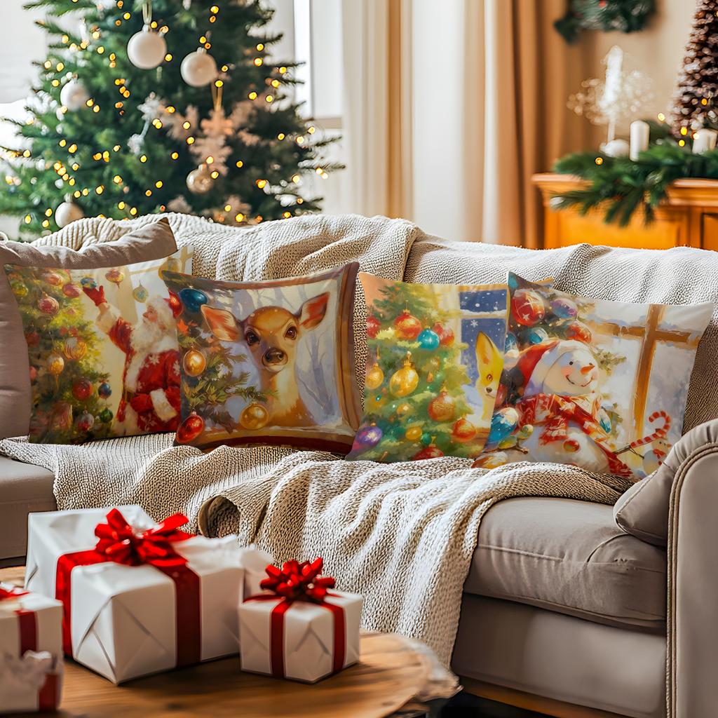 45X45Cm Christmas Theme Pillowcase Bedroom Sofa Cushion Cover 100% Polyester Living Room Cushion Pillowcase Home Decor