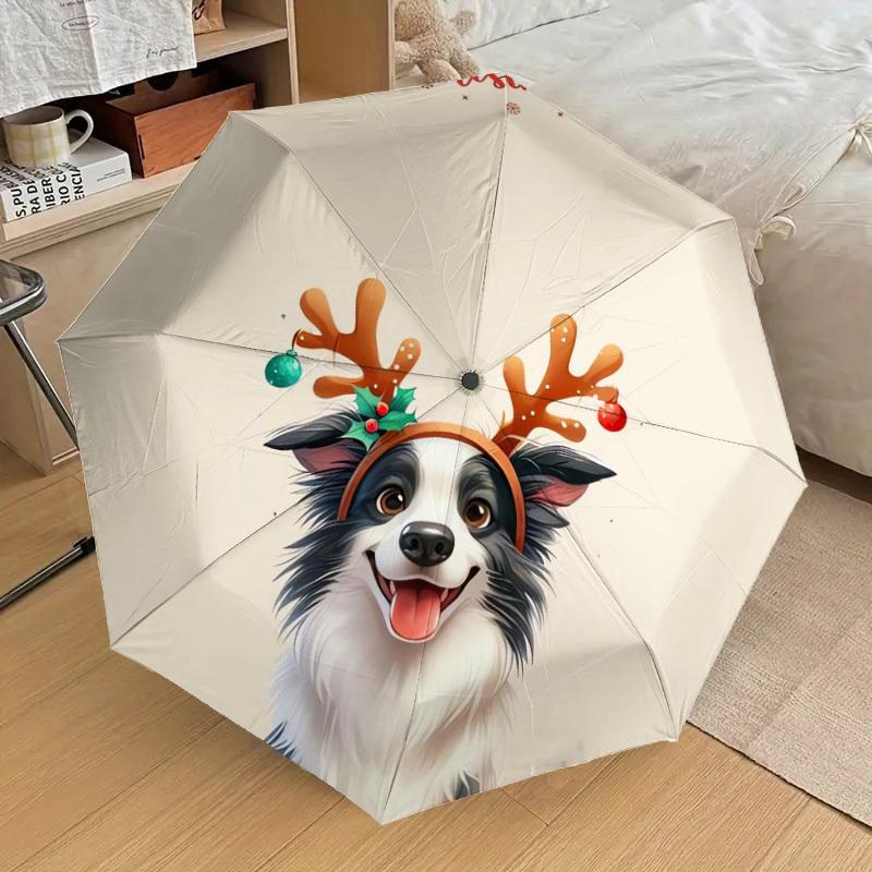 1pc Christmas Dog Antlers Umbrella with Plastic Handle,Suitable for All Seasons Home Travel Outdoor UmbrellaDD235