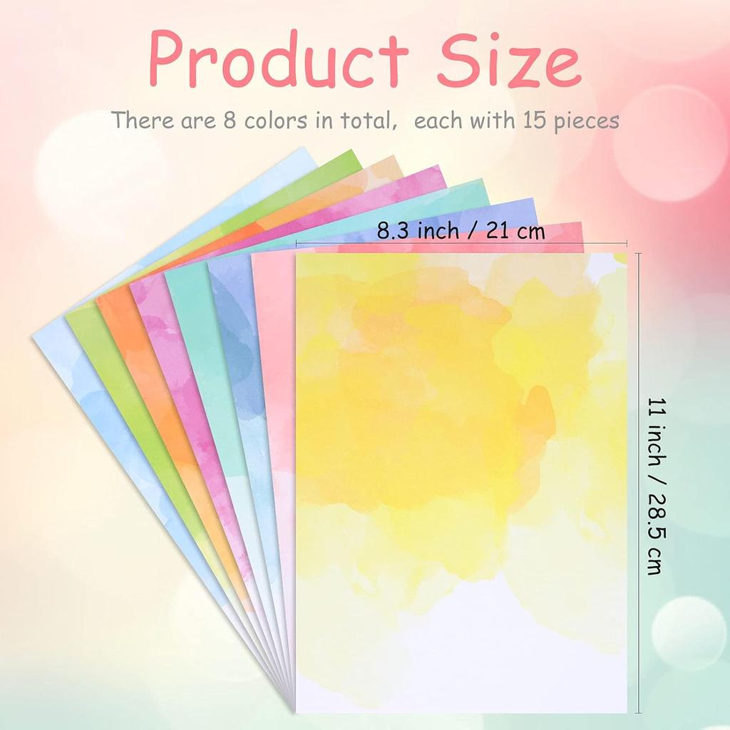 Clabby 120 Pcs 8 ''x11'' Watercolor Stationery Paper Decorative Printer Copy Double-sided Paper Colored for Writing Letter Invitations Students