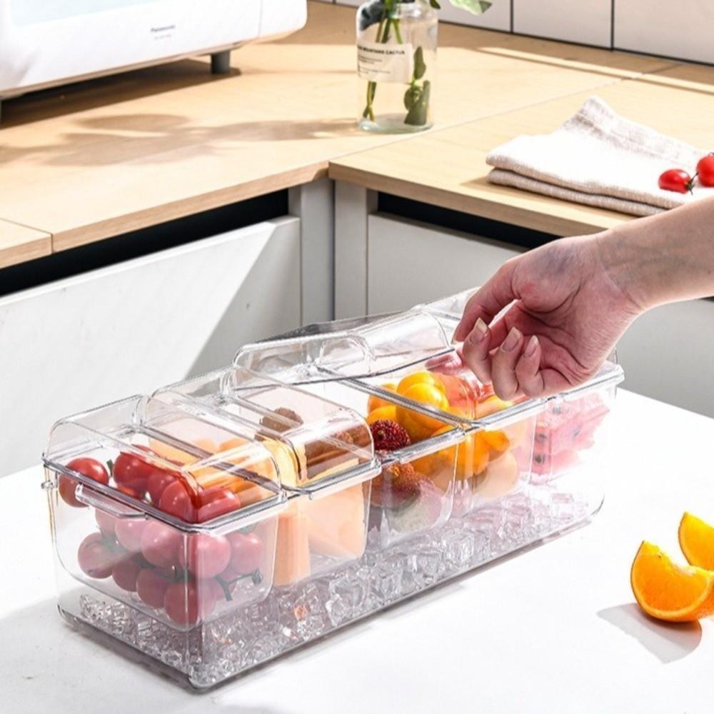 Transparent Fruit Storage Box Double Layered Detachable Fruit Snack Container 4/5 Grids Plastics Fruit Tray Outdoor Picnic