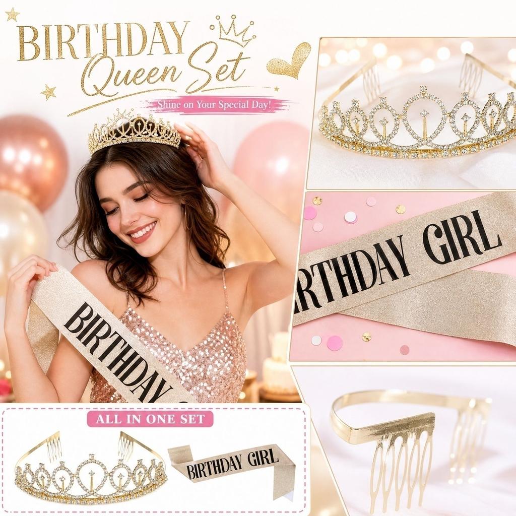 Birthday Party Sash and Headband Set - Photo Booth Prop for Celebration