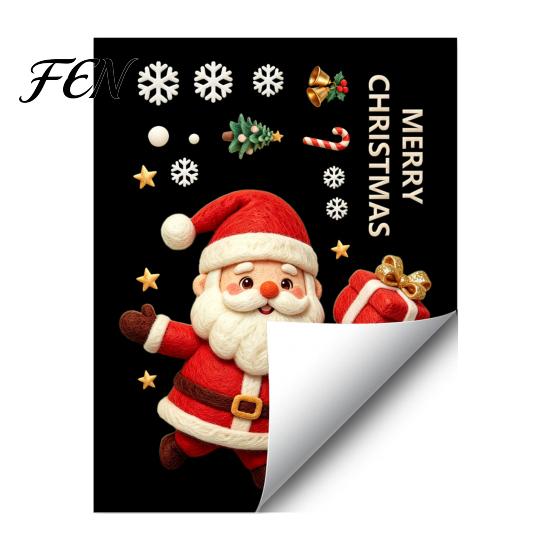 Easy Apply Glass Decorations Christmas Santa Claus Static Sticker, Removable PVC Window Decal, Waterproof Holiday Party Wall Art Decor for Doors
