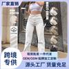 Women's Mid Rise Straight Leg Jeans Loose Fit Casual Medium Stretch Solid Color Thin Denim Straight Trousers