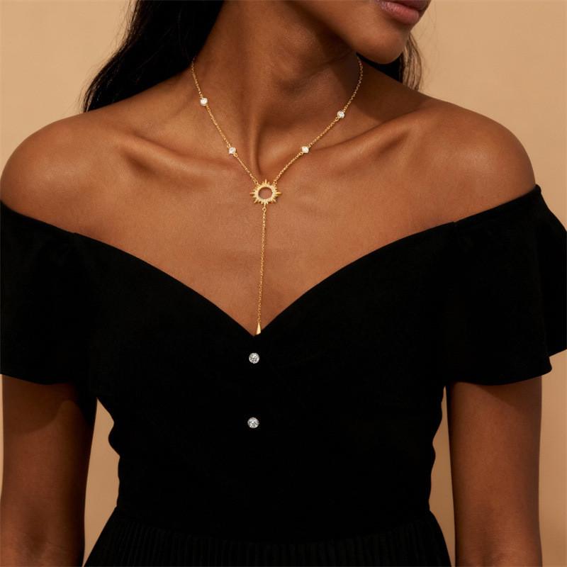 Collier Y Étoilé Orné de Diamants avec Chaîne Perles pour Femmes et Hommes