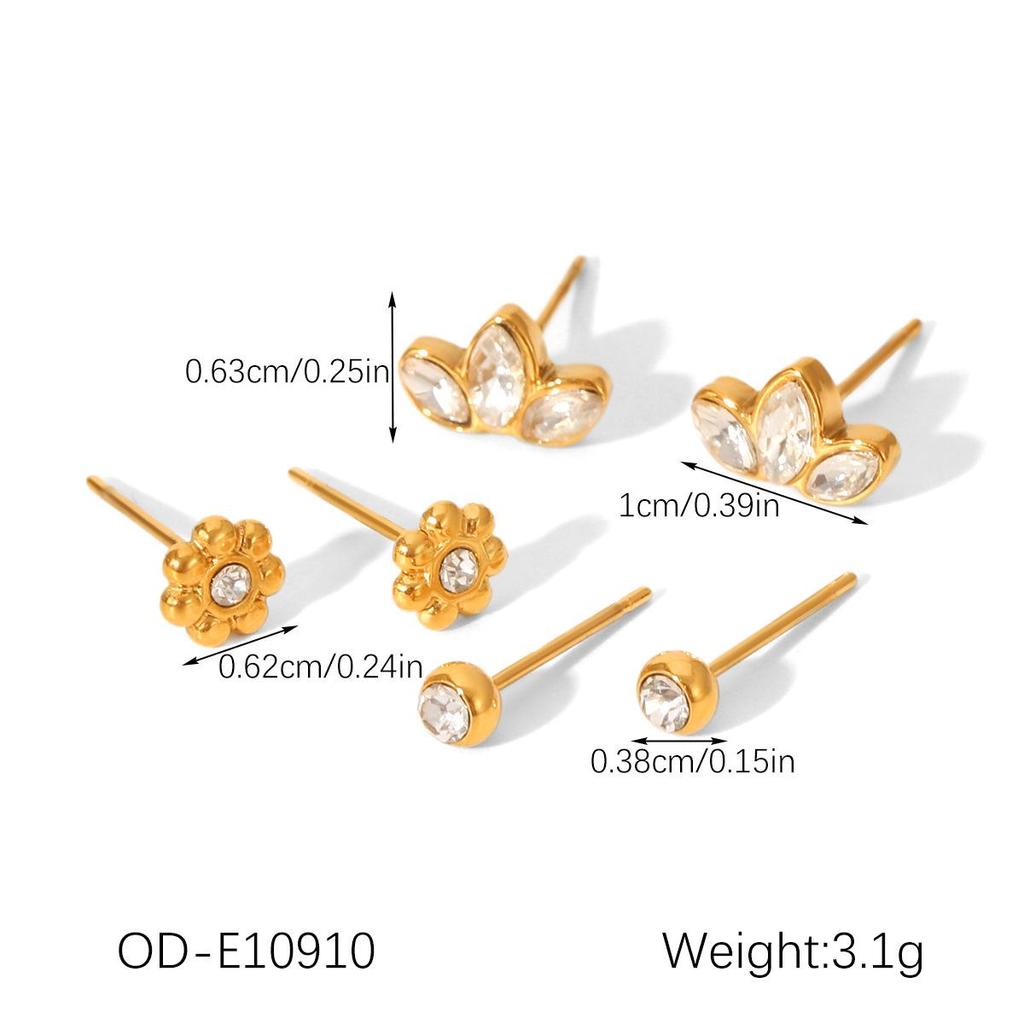 18K Gold Plated Stainless Steel Stud Earring Set - Trendy, Light Luxury Jewelry for Women