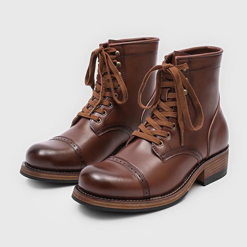 High-Rise High-Top Leather Shoes British Style